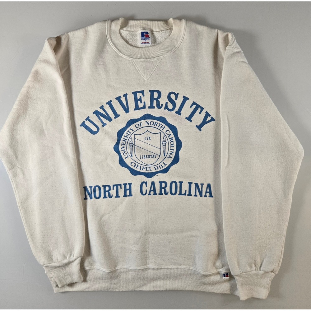 Russell Athletic UNC North Carolina Chapel Hill Sweatshirt Mens Medium Cream USA